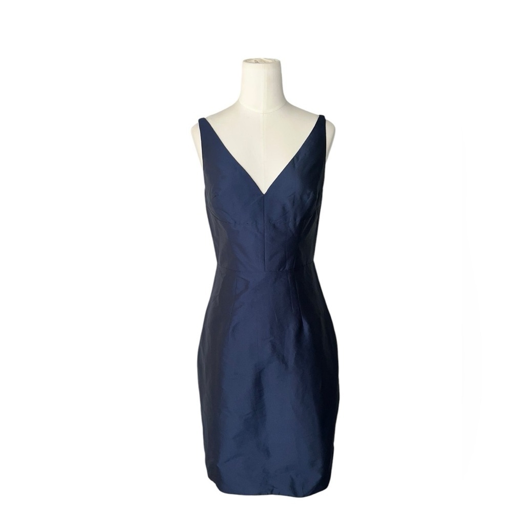 Monique lhuiller Bridesmaid Midi Navy V Neck Sleveless Dress